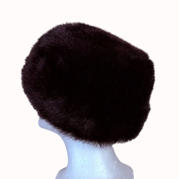 VTG Faux Mink Fur Hat Over Ears Winter Accessory Dark Brown Womens Luxury Fashio - Picture 8 of 12